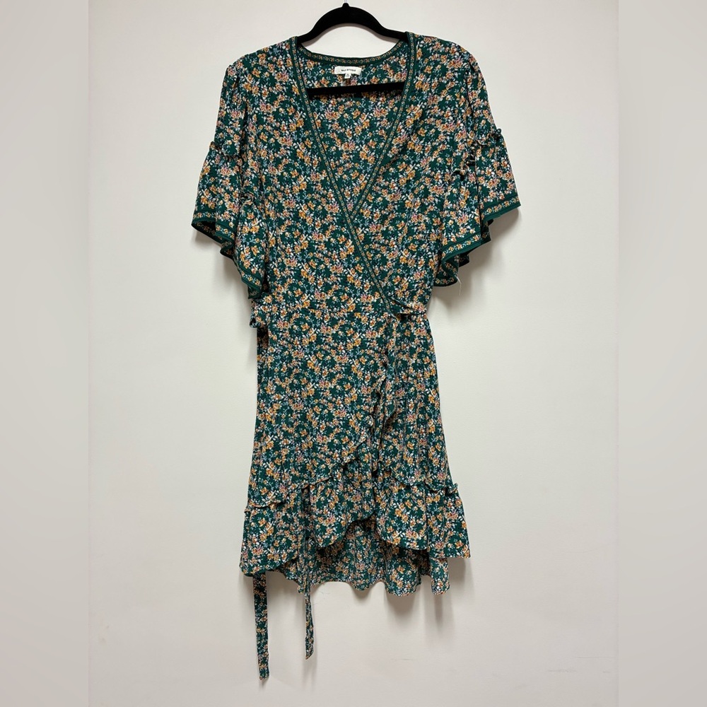 Max Studio Green Floral Wrap Midi Dress